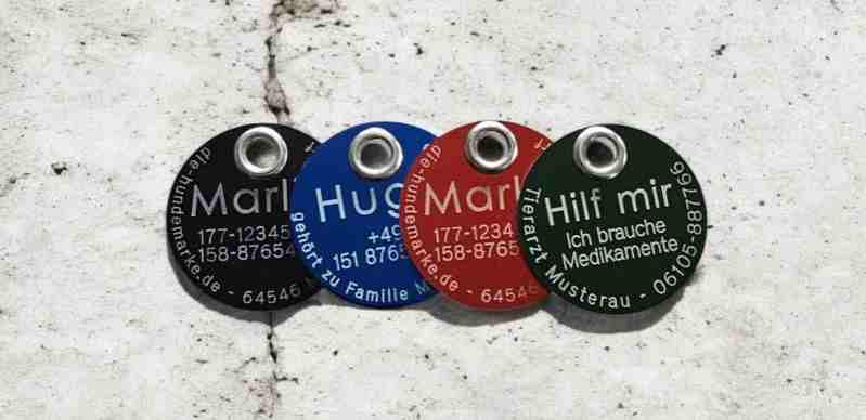Alu-Hundemarke farbig, rund, 30 mm - einseitig oder beidseitig