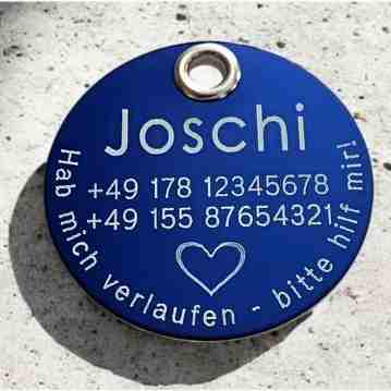 Alu-Hundemarke farbig, rund, 40 mm - blau, beidseitig