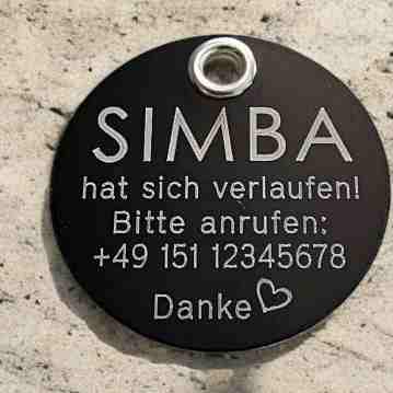 Alu-Hundemarke farbig, rund, 40 mm - schwarz, einseitig