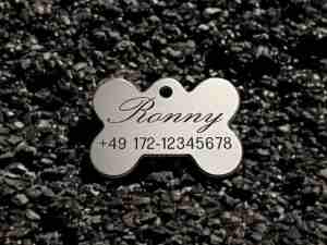 Hundemarke Edelstahl Knochen 33 mm, beidseitig