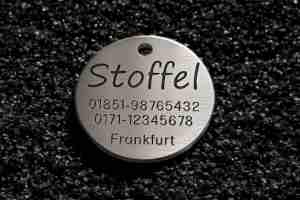 Hundemarke Edelstahl rund, 36 mm, beidseitig