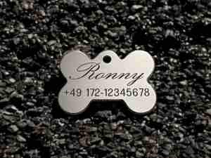 Hundemarke Edelstahl Knochen 33 mm, einseitig