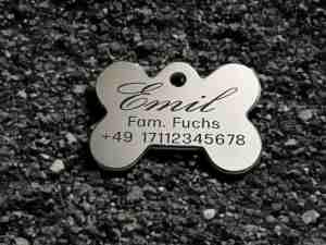 Hundemarke Edelstahl Knochen 38 mm einseitig