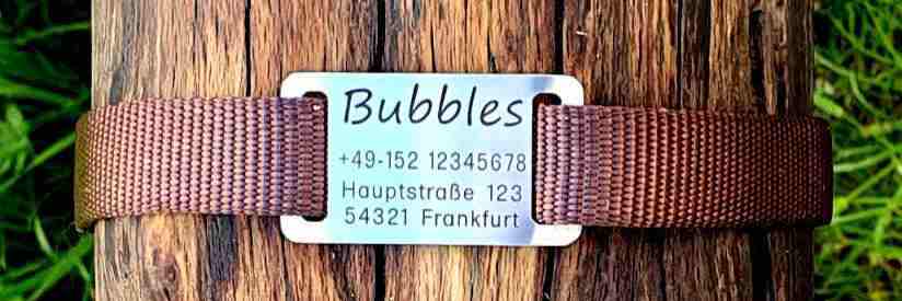 Edelstahl-Plakette für flache Halsbänder mit Breite 18-22 mm, 15,00 €.