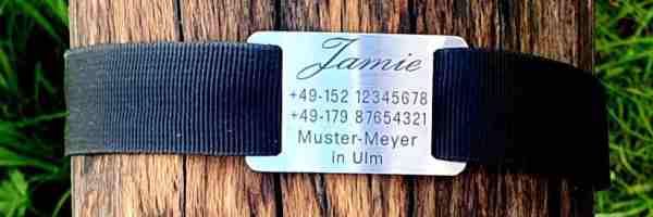 Edelstahl-Plakette für flache Halsbänder mit Breite 23-27 mm, 16,00 €.