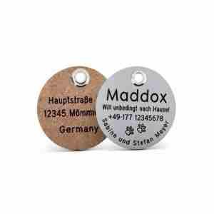 Leder-Hundemarke grau rund, 36 mm, beidseitig