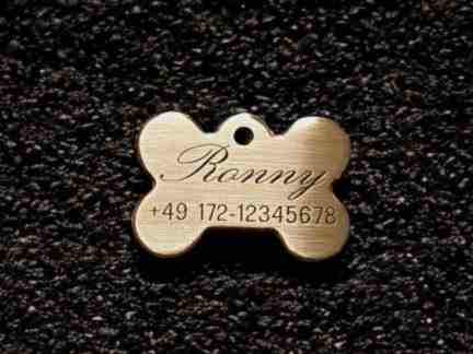 Hundemarke Messing Knochen, 33 mm, einseitig