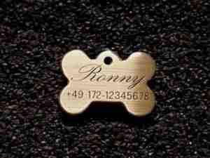 Hundemarke Messing Knochen, 33 mm, einseitig