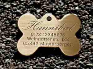 Hundemarke Messing Knochen, 50 mm, einseitig