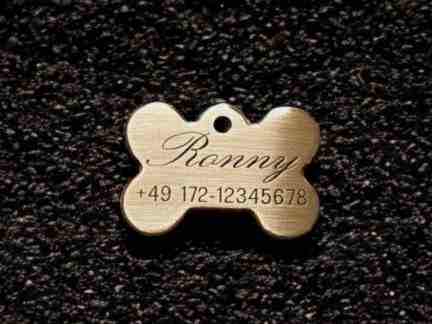Hundemarke Messing Knochen, 33 mm, beidseitig