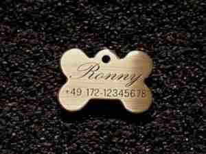 Hundemarke Messing Knochen, 33 mm, beidseitig