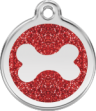 hundemarke reddingo knochen glitzerrot